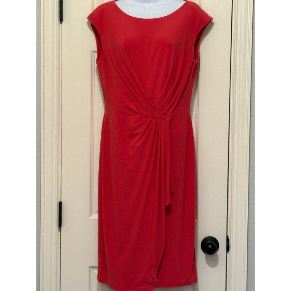 Lauren Ralph Lauren Red Sheath Dress 10 Sleeveless Cap Sleeve Career LBD